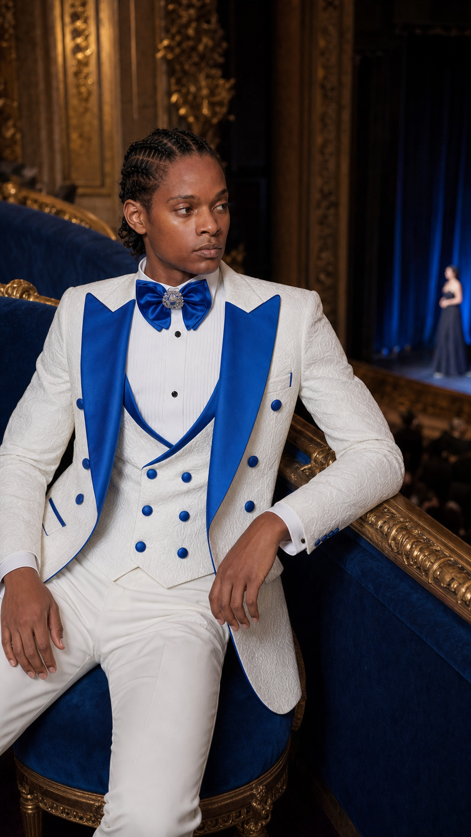 Royal White & Blue Formal Tuxedo