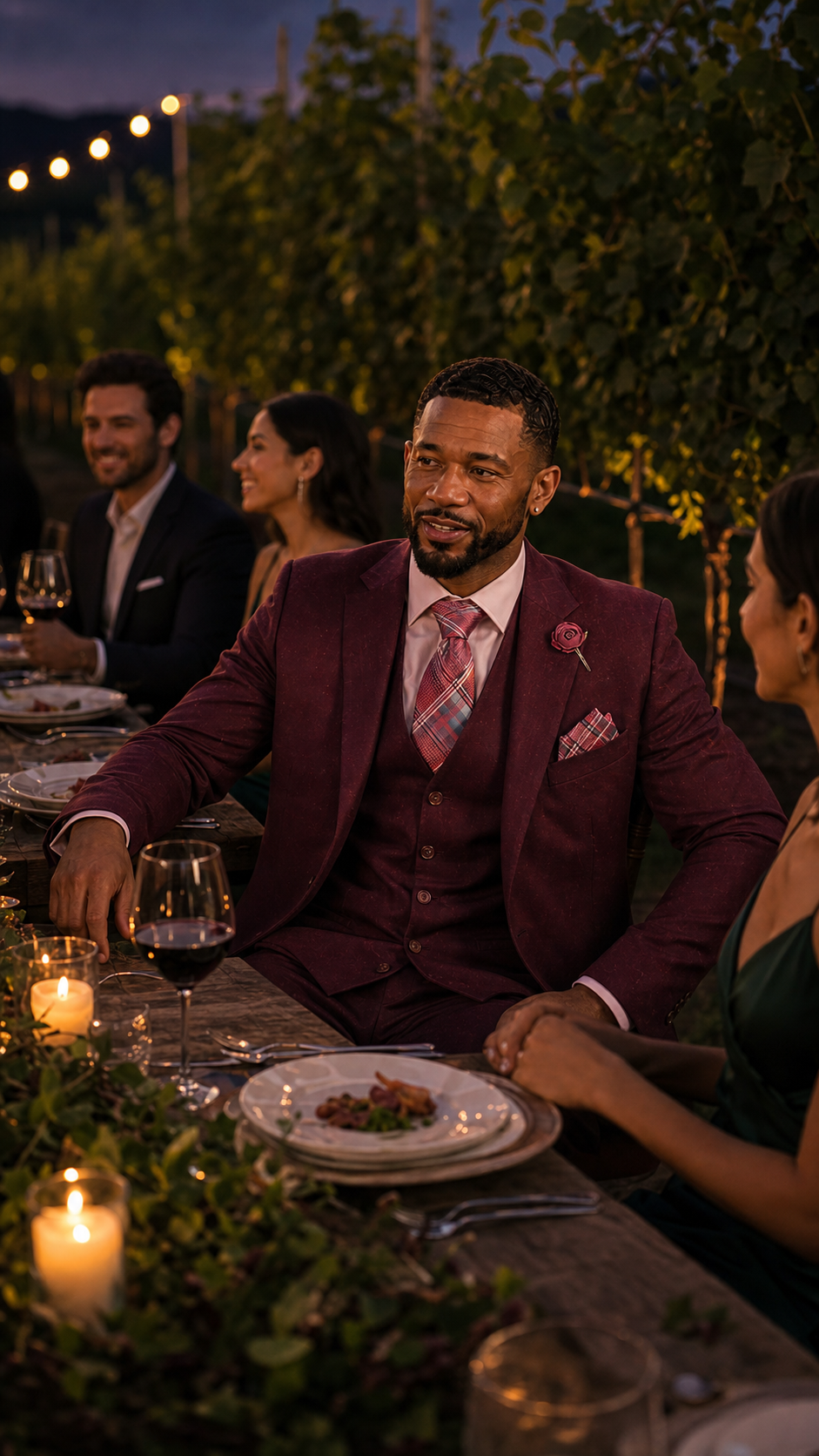 Burgundy Three-Piece Formal Suit