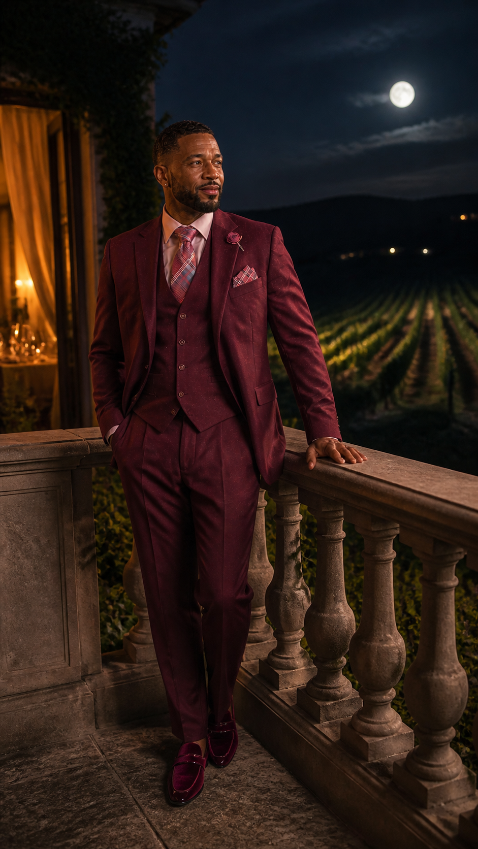 Burgundy Three-Piece Formal Suit