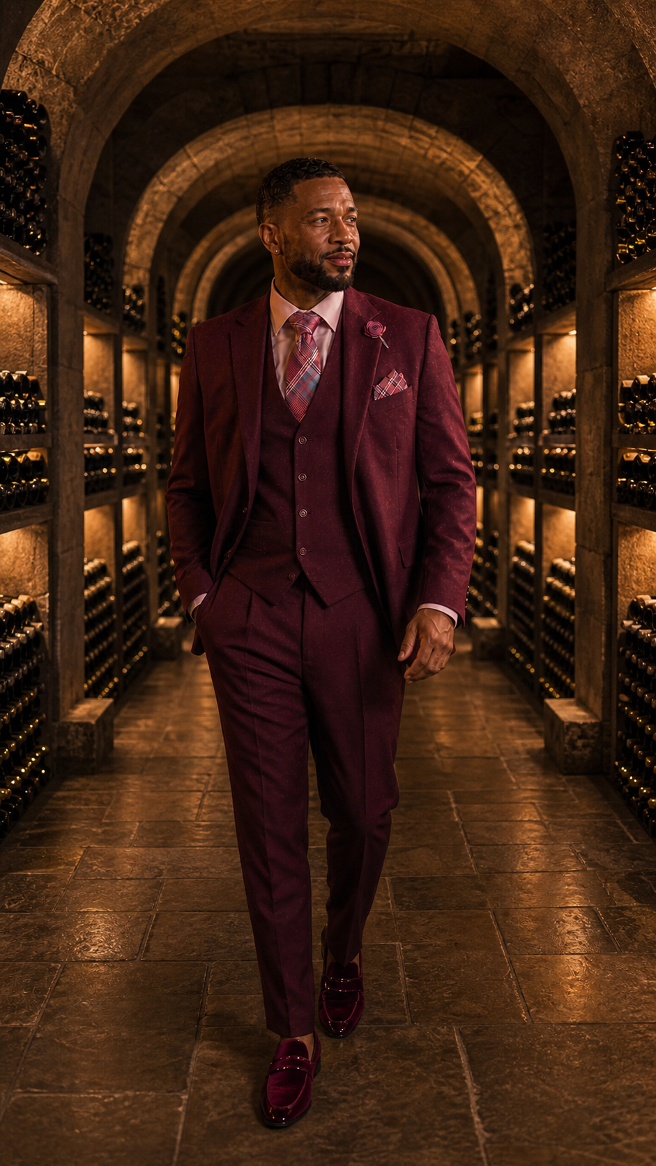 Burgundy Three-Piece Formal Suit