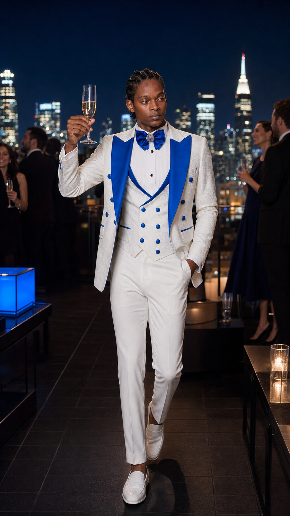 Royal White & Blue Formal Tuxedo