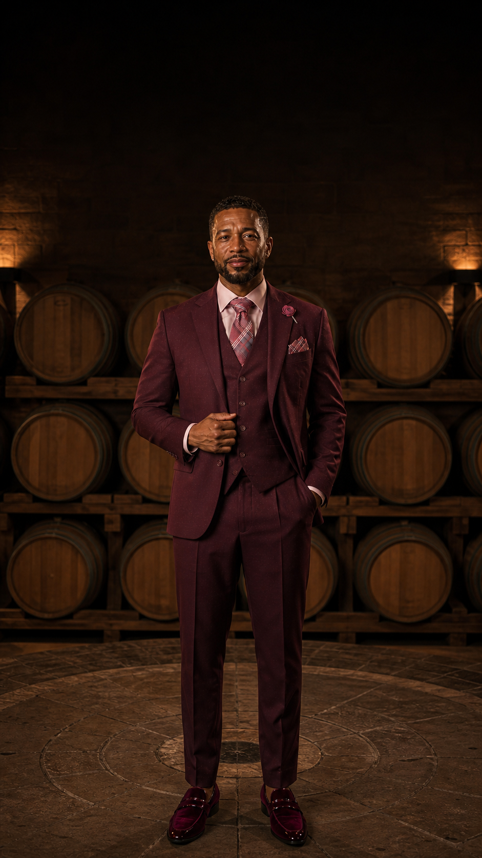 Burgundy Three-Piece Formal Suit