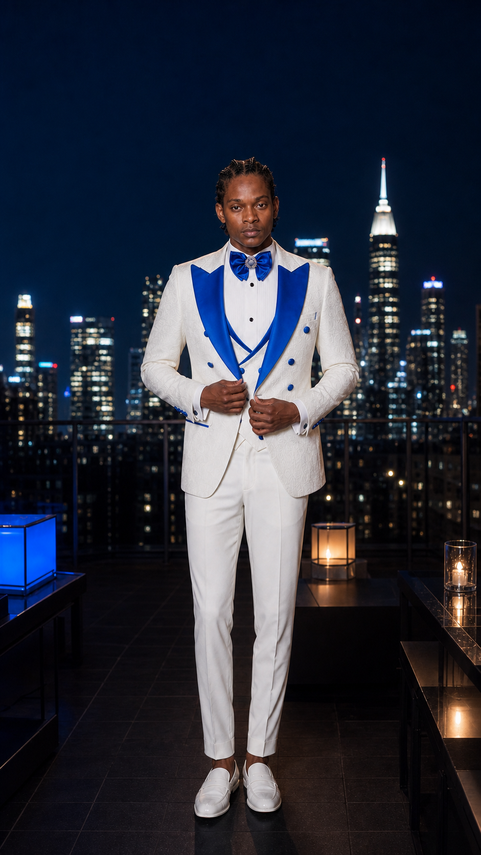 Royal White & Blue Formal Tuxedo