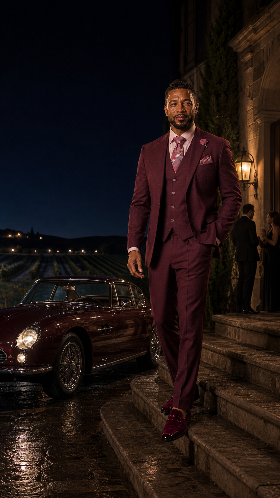 Burgundy Three-Piece Formal Suit