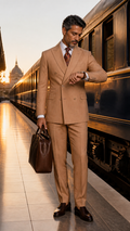 The Grand Passage Tan Double-Breasted Suit