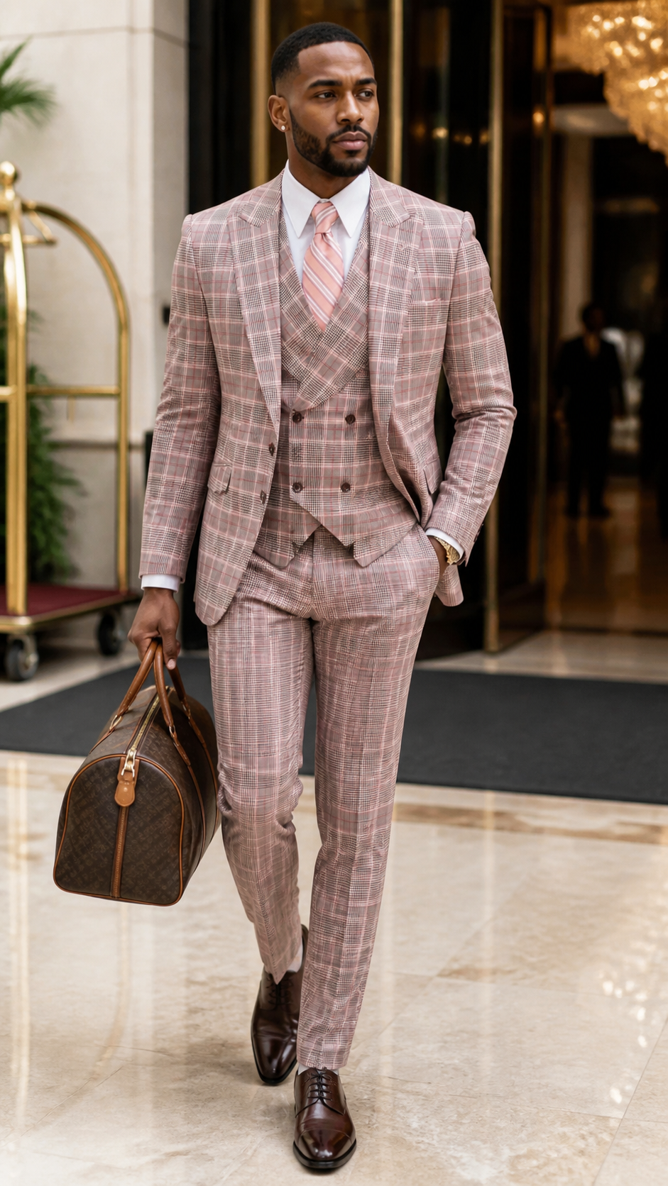 Rosewood Society Pink Plaid Three-Piece Suit