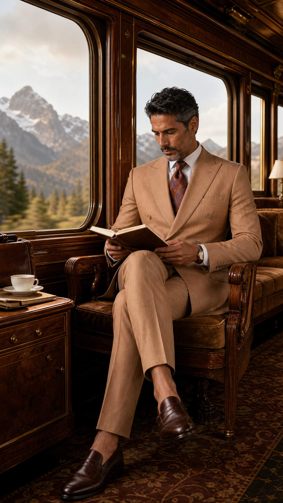 The Grand Passage Tan Double-Breasted Suit