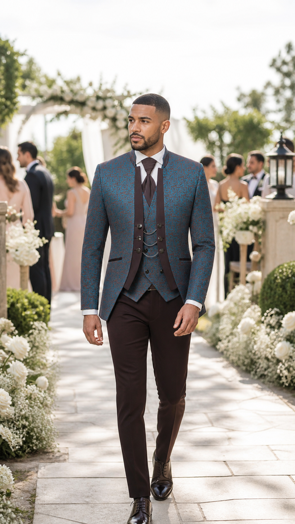 Teal Burgundy Paisley Three-Piece Tuxedo