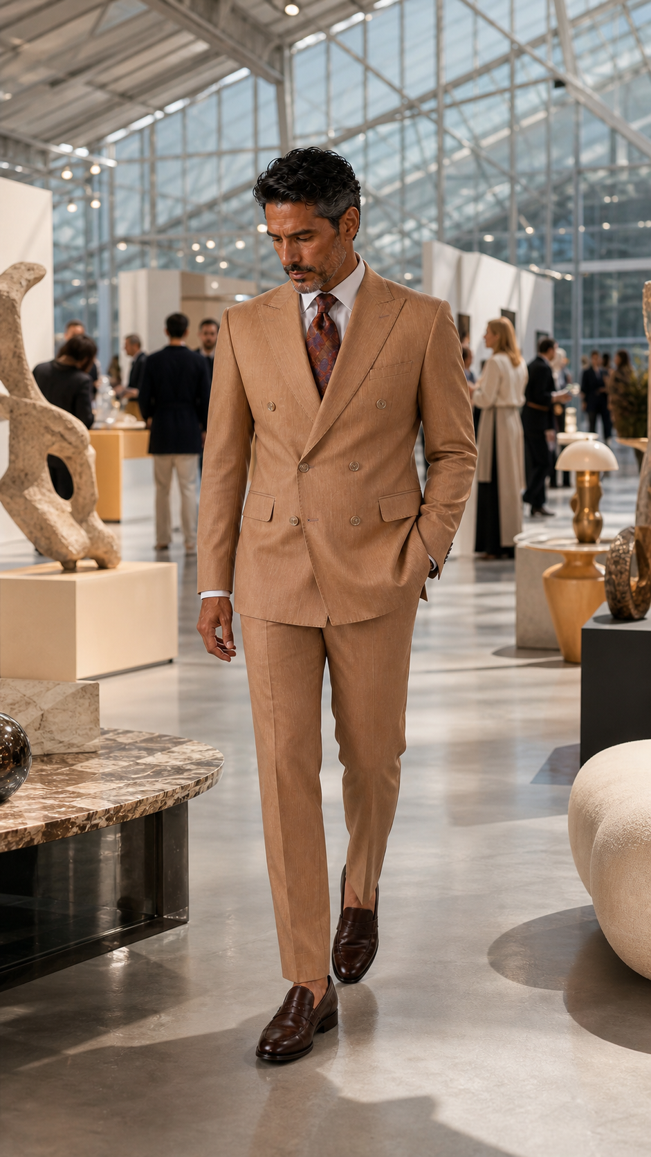 The Grand Passage Tan Double-Breasted Suit