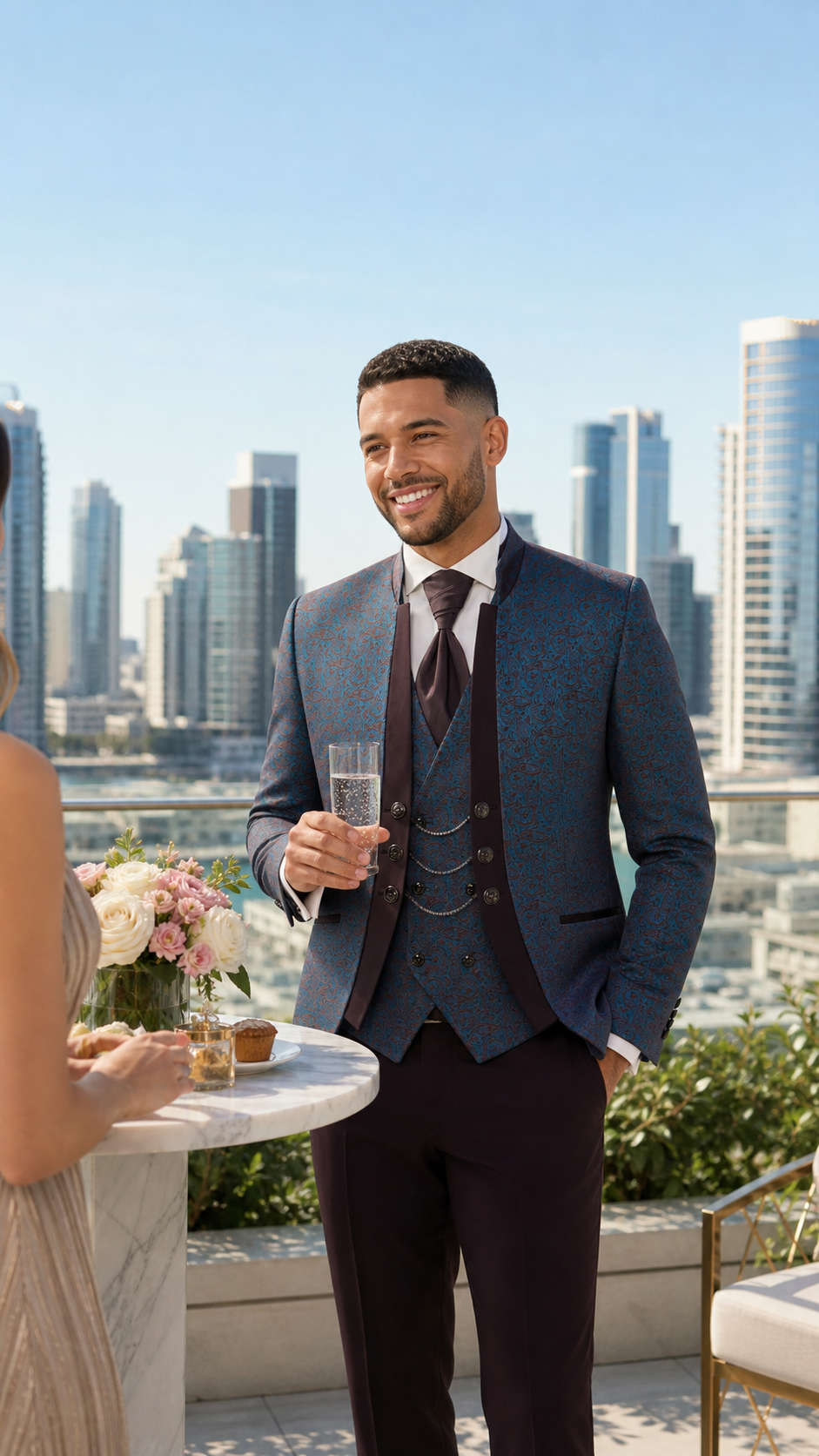 Teal Burgundy Paisley Three-Piece Tuxedo