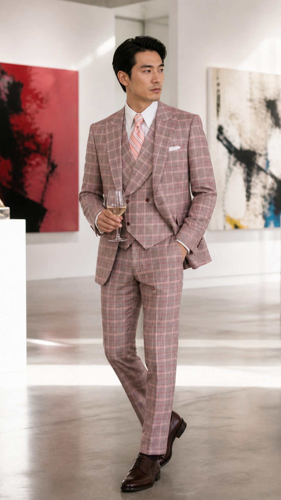 Rosewood Society Pink Plaid Three-Piece Suit
