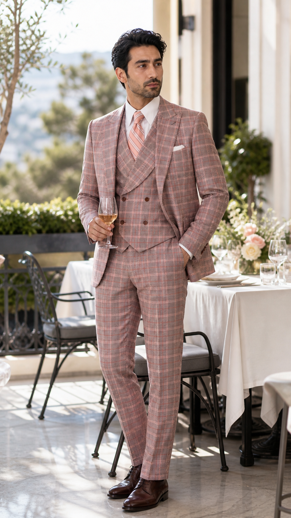 Rosewood Society Pink Plaid Three-Piece Suit