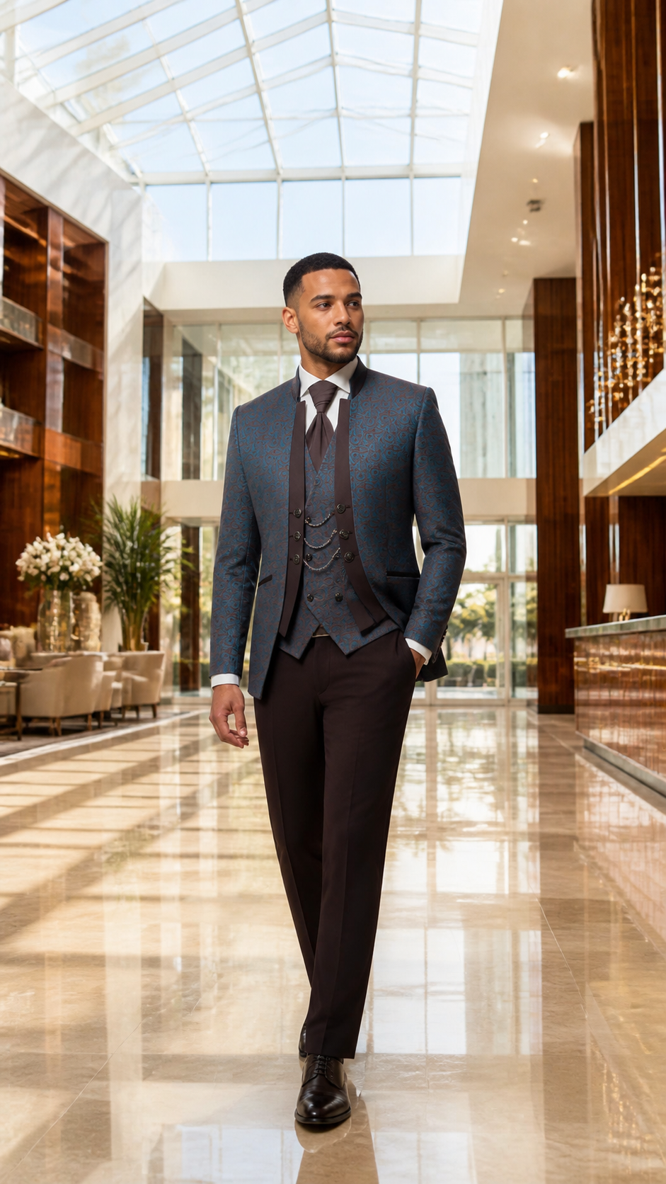 Teal Burgundy Paisley Three-Piece Tuxedo