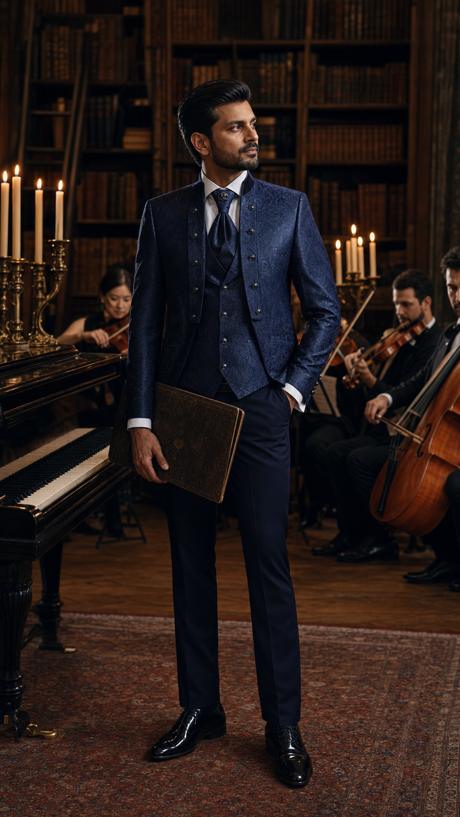 Midnight Concerto Navy Jacquard Formal Suit