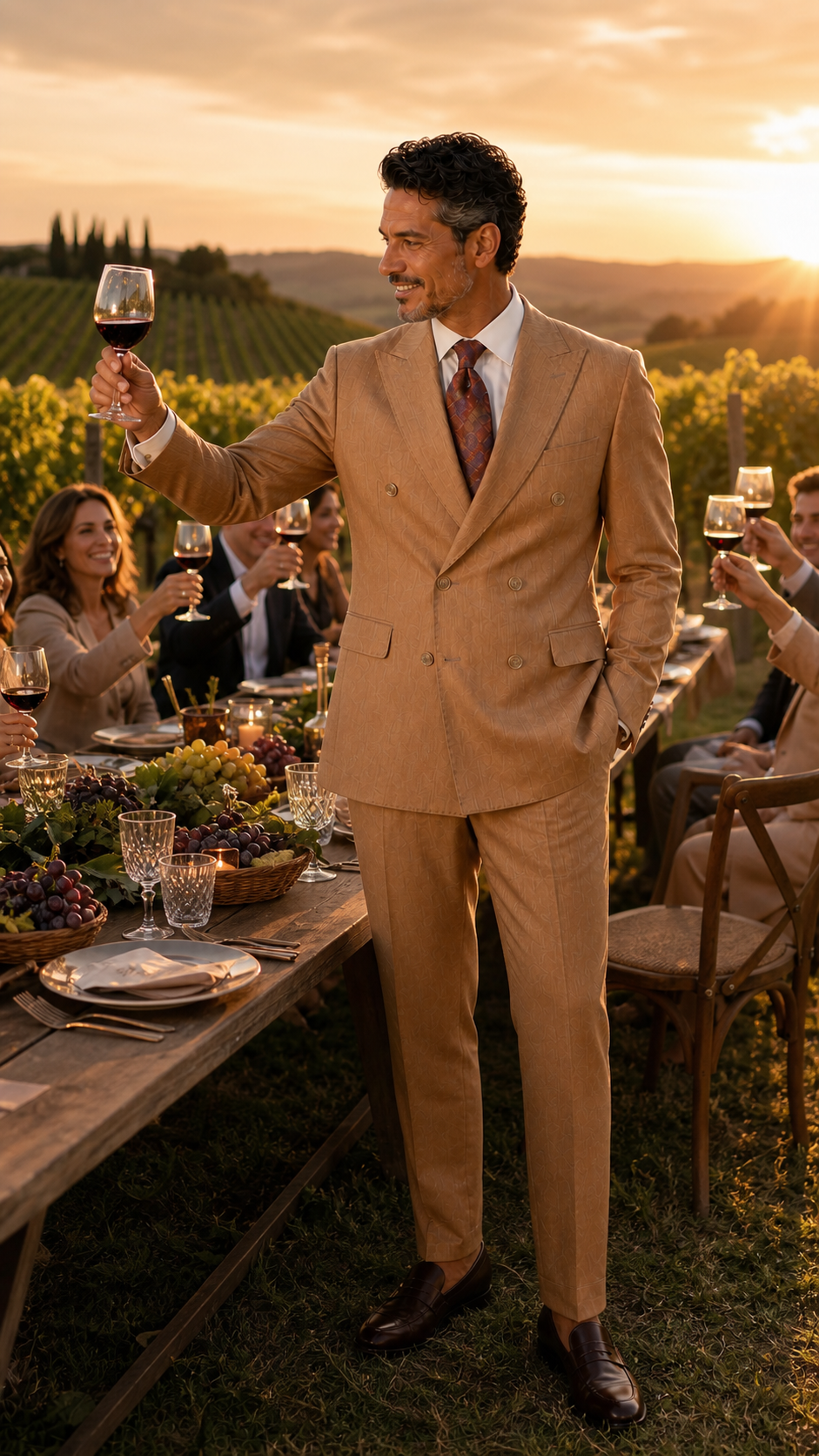 The Grand Passage Tan Double-Breasted Suit