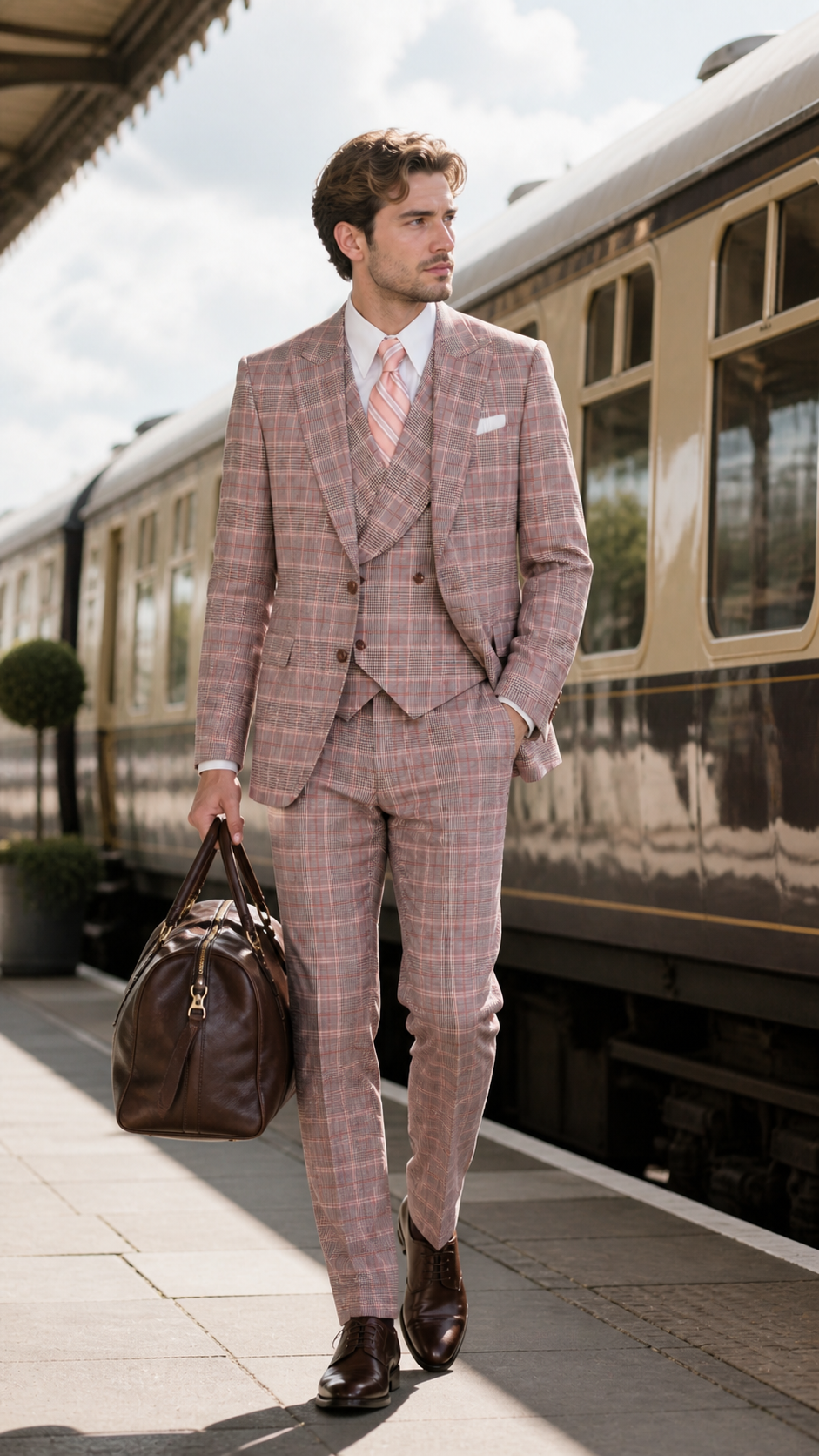 Rosewood Society Pink Plaid Three-Piece Suit