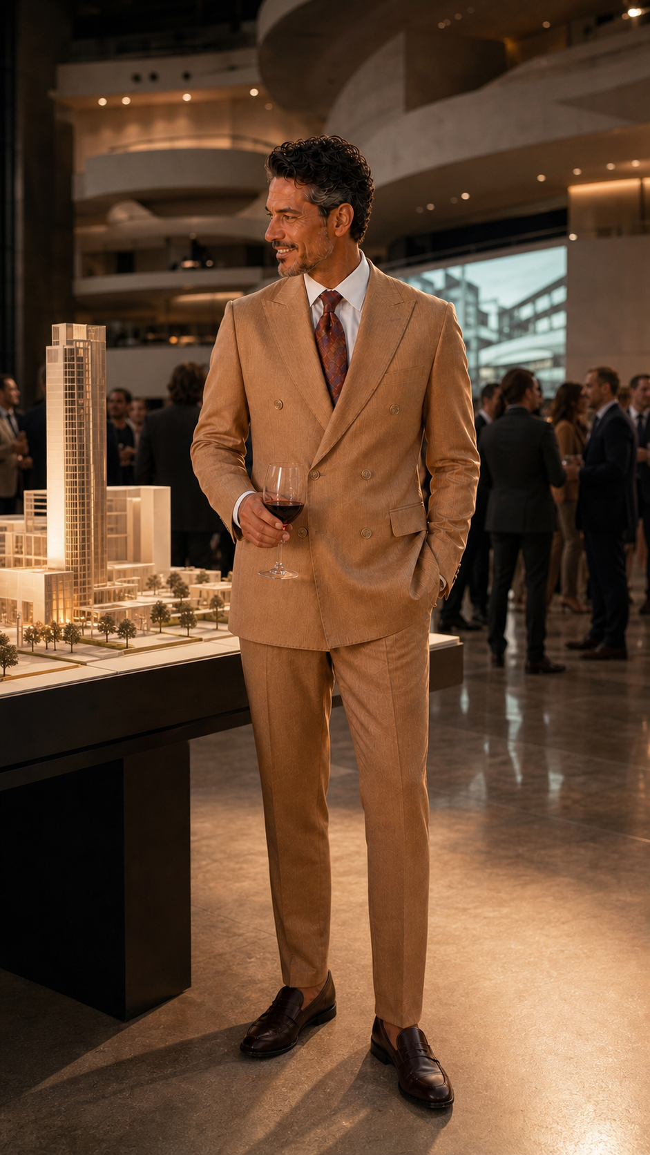 The Grand Passage Tan Double-Breasted Suit