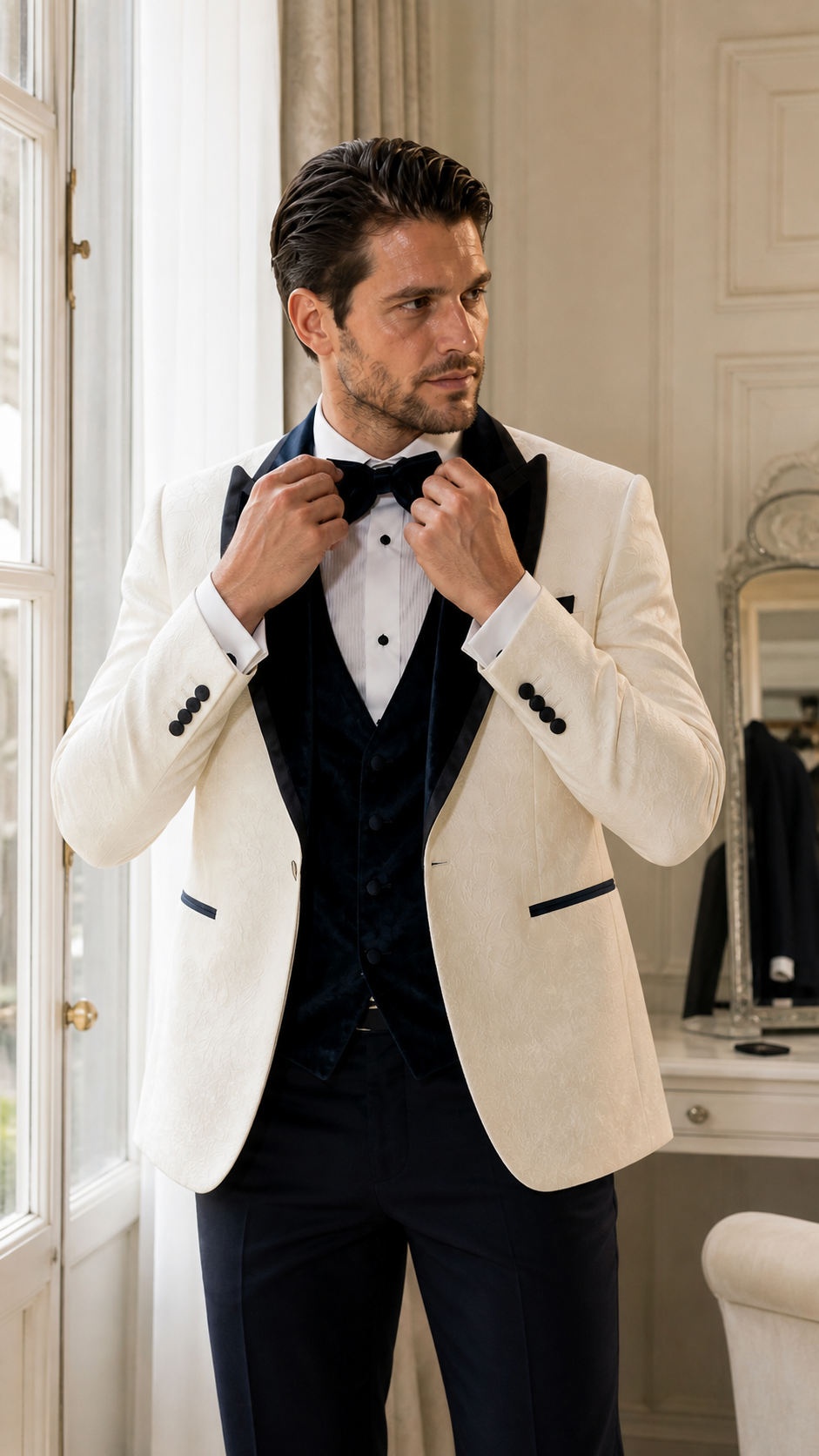 Midnight Gala Ivory & Black Jacquard Tuxedo