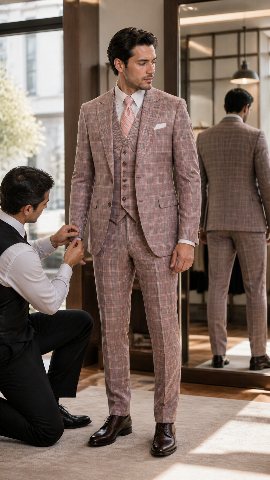 Rosewood Society Pink Plaid Three-Piece Suit
