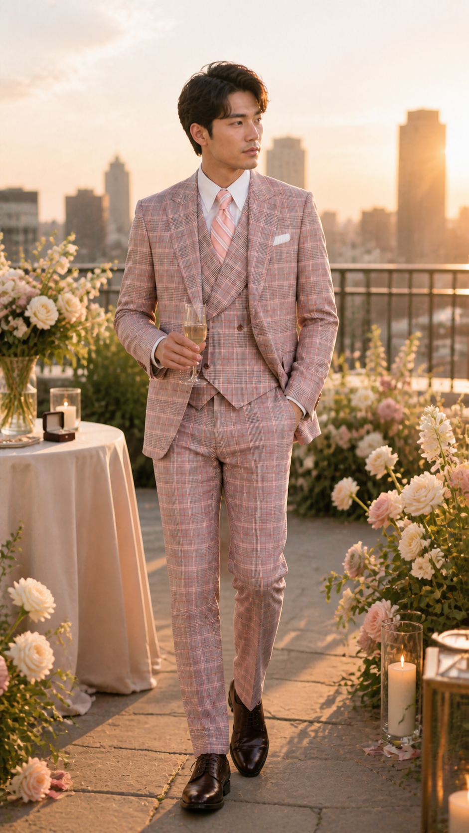 Rosewood Society Pink Plaid Three-Piece Suit