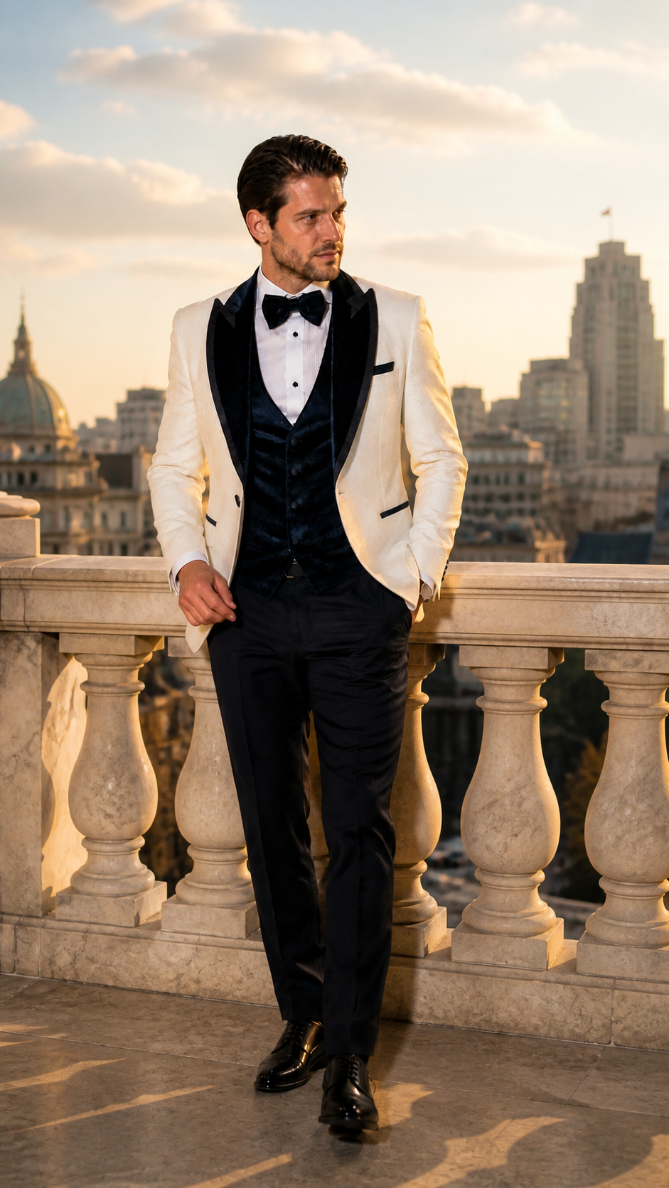 Midnight Gala Ivory & Black Jacquard Tuxedo