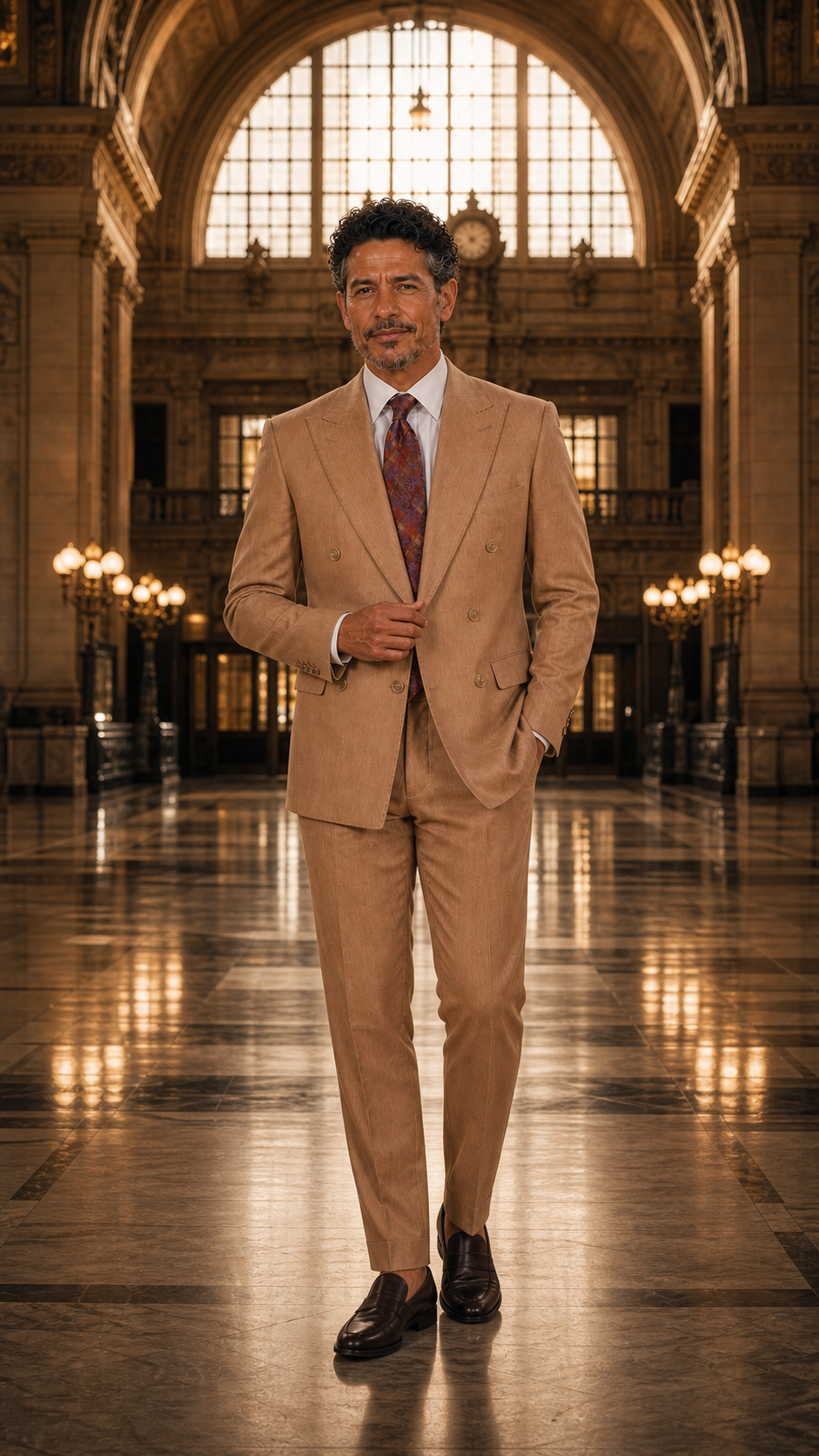 The Grand Passage Tan Double-Breasted Suit