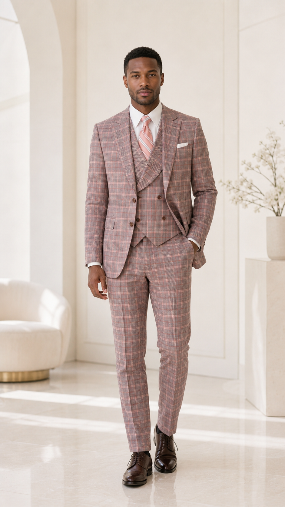 Rosewood Society Pink Plaid Three-Piece Suit
