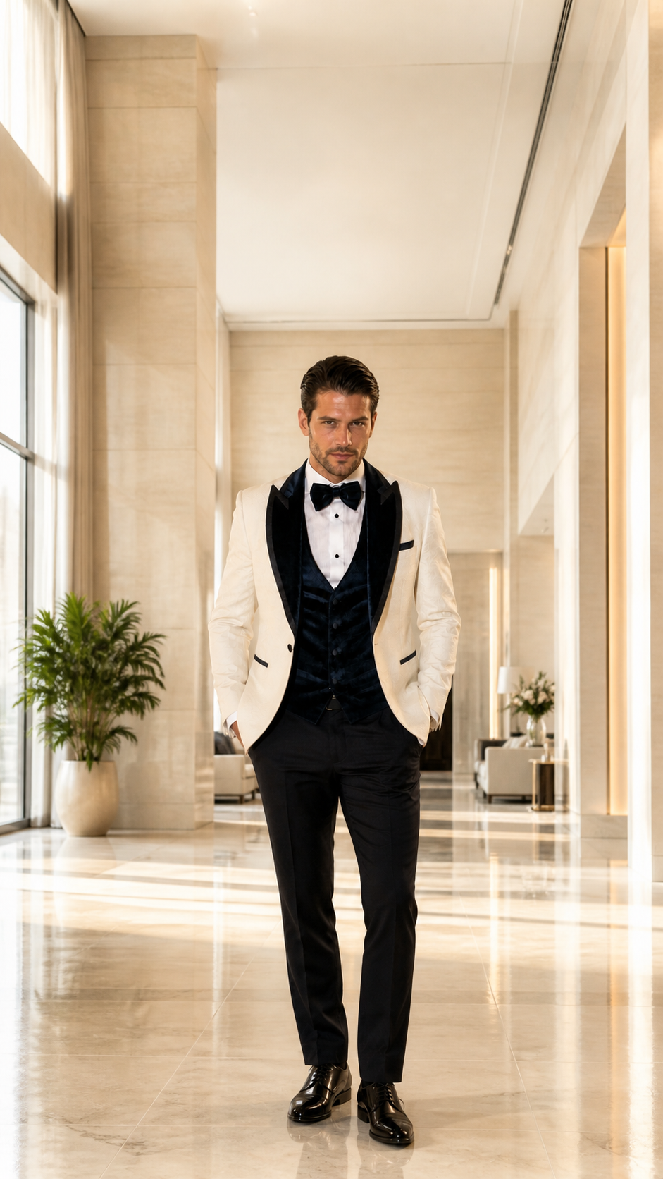 Midnight Gala Ivory & Black Jacquard Tuxedo