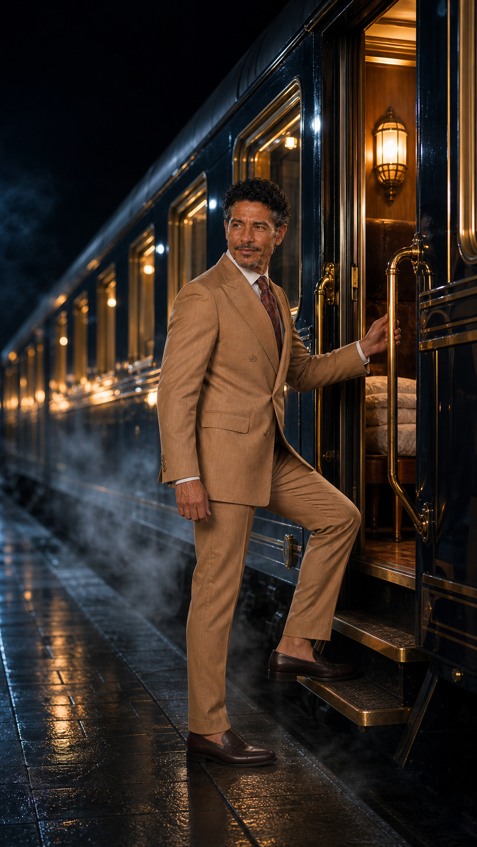 The Grand Passage Tan Double-Breasted Suit