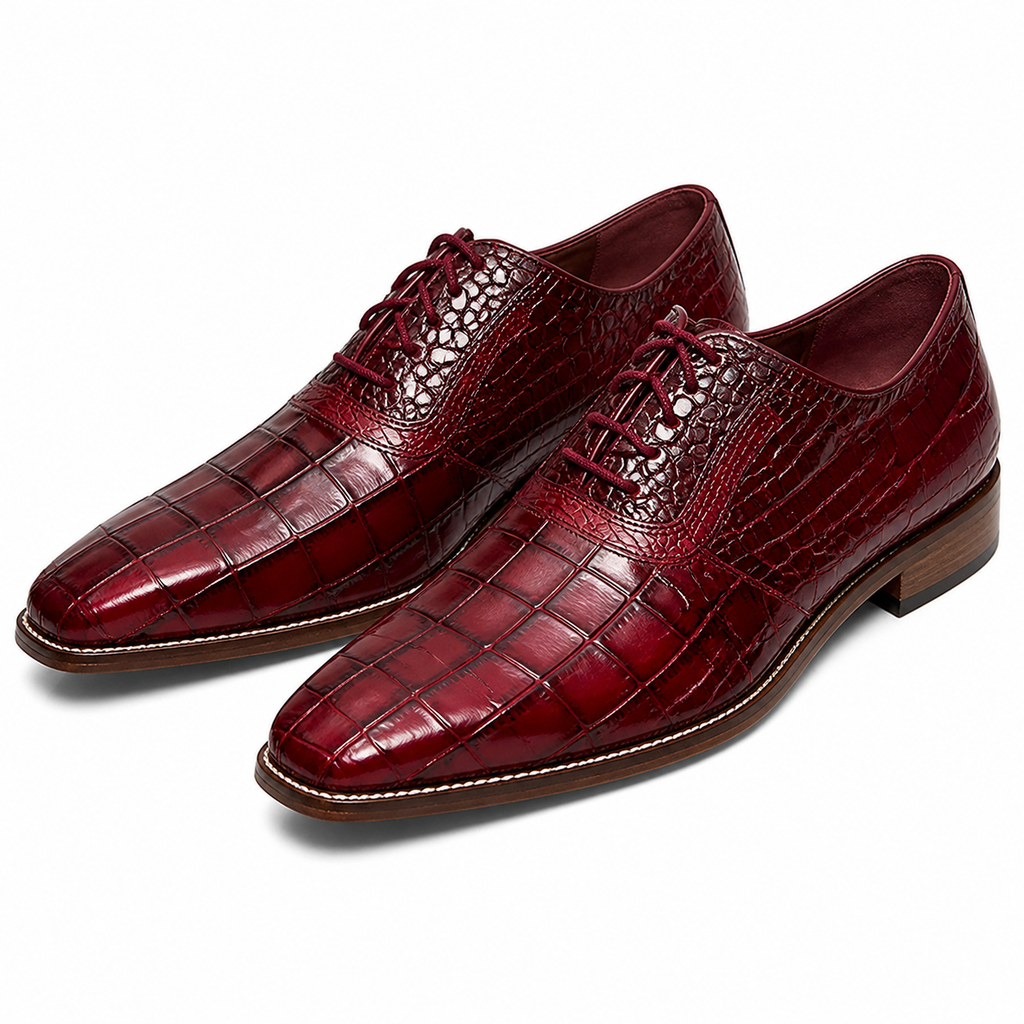 Stacy Adams Deep Red Crocodile-Embossed Formal Oxford