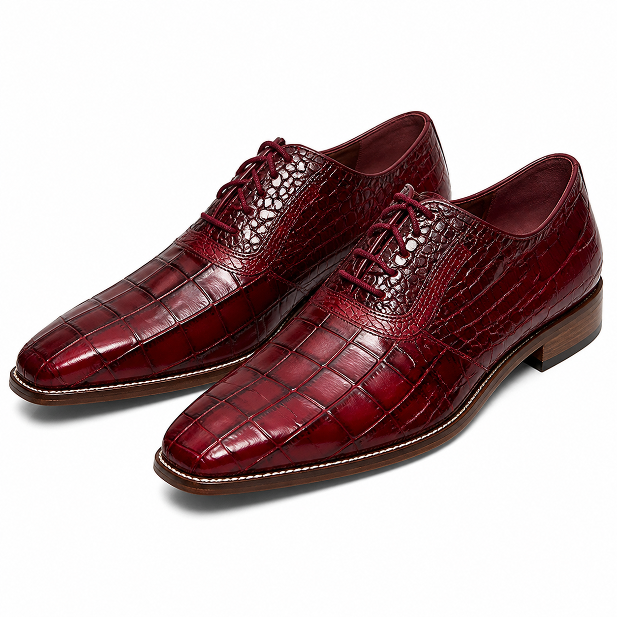 Stacy Adams Deep Red Crocodile-Embossed Formal Oxford