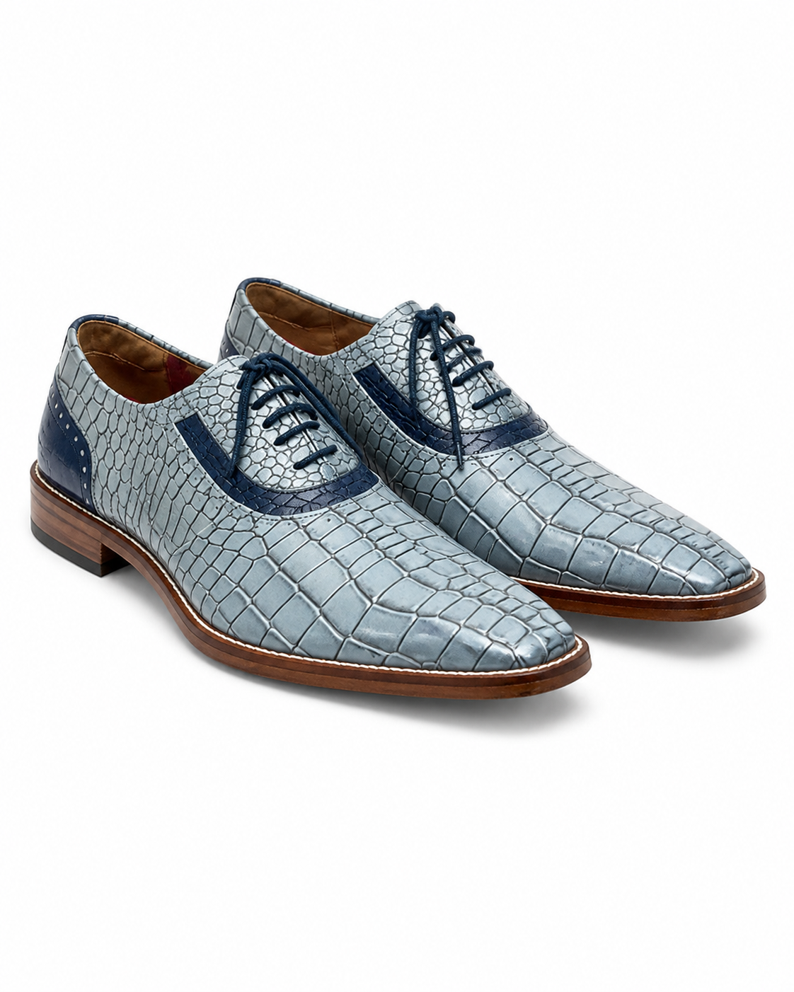 Stacy Adams Sky Blue Crocodile-Embossed Formal Oxford