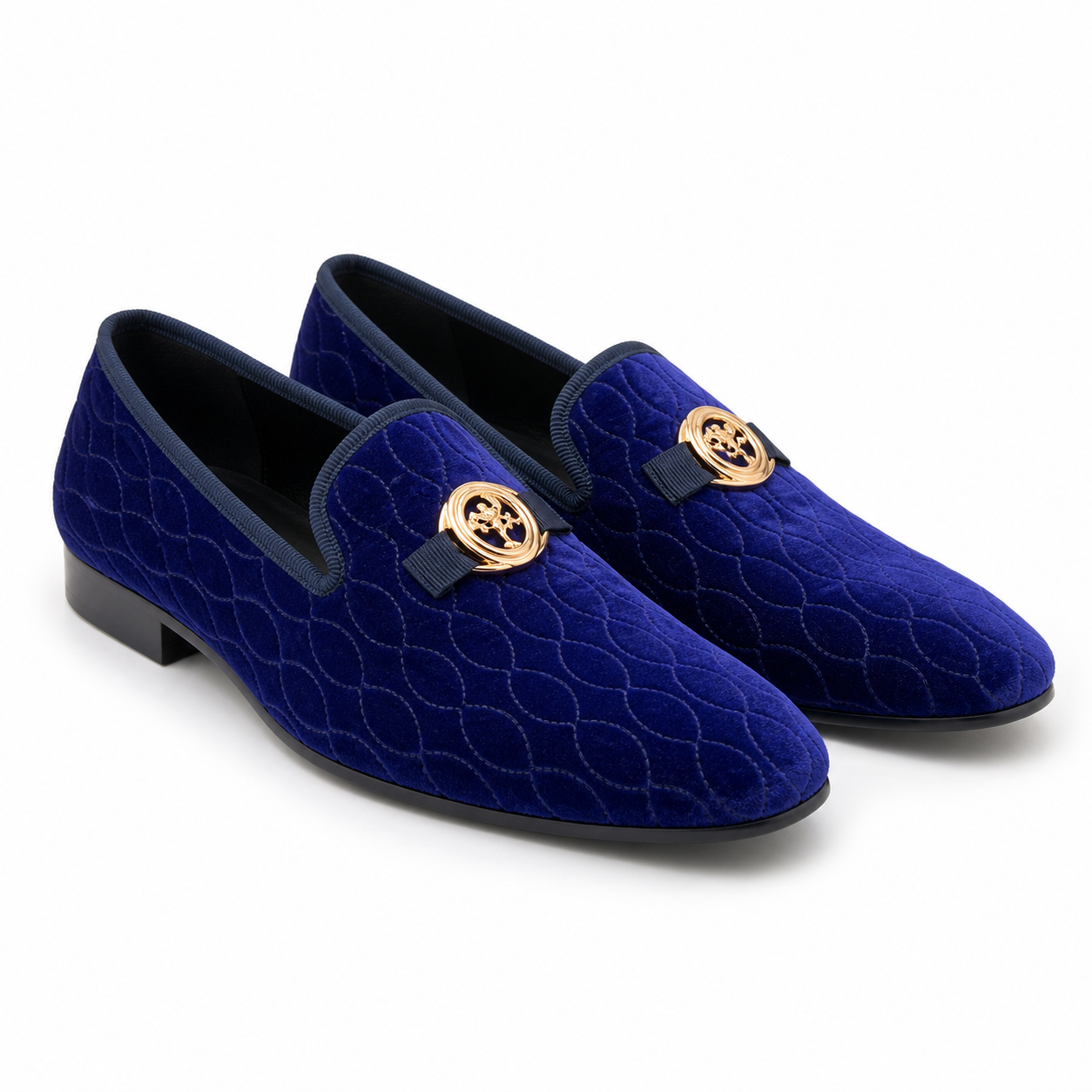 Stacy Adams Royal Blue Quilted Velvet Gold Medallion Loafer