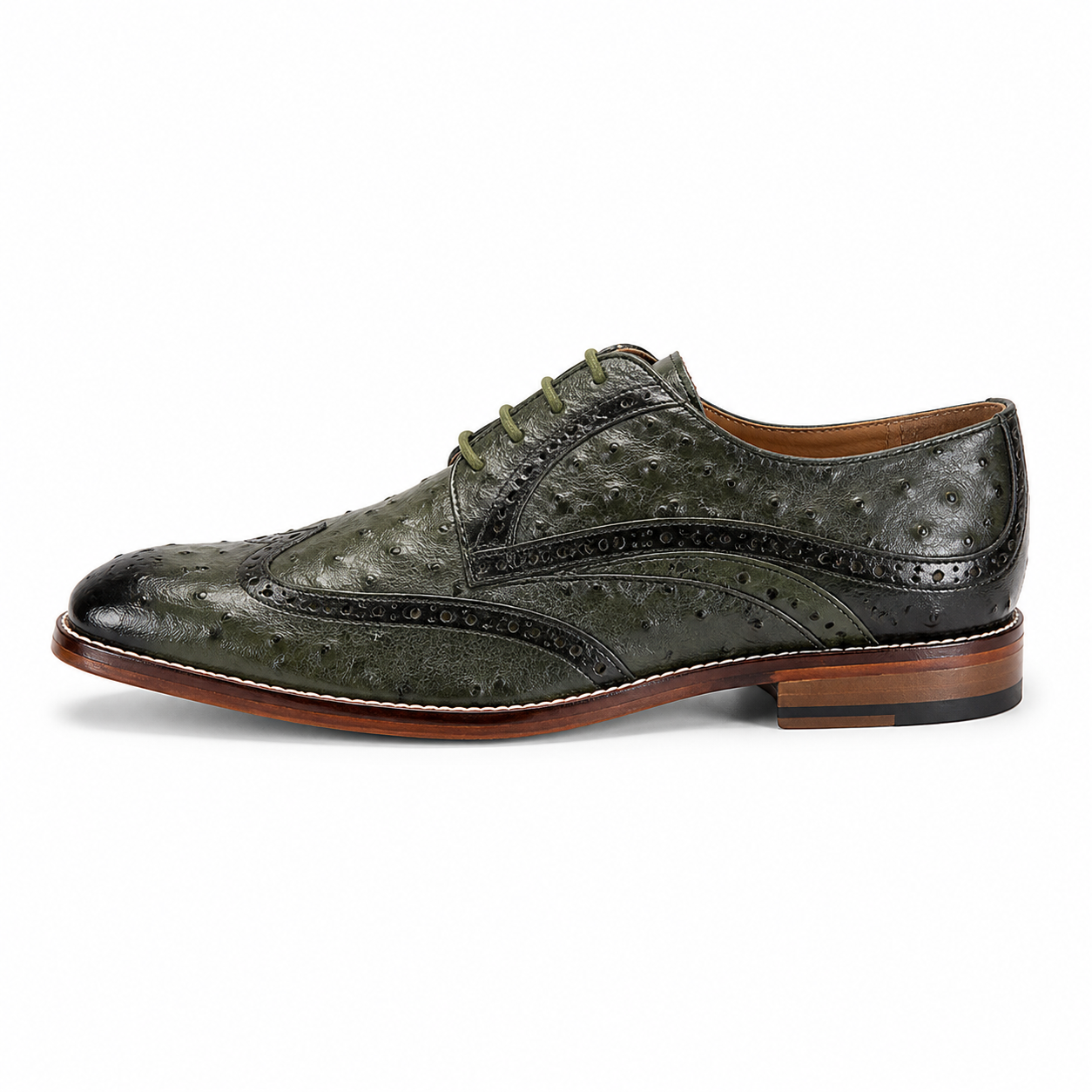 Stacy Adams Gennaro Olive Ostrich-Print Wingtip Oxford
