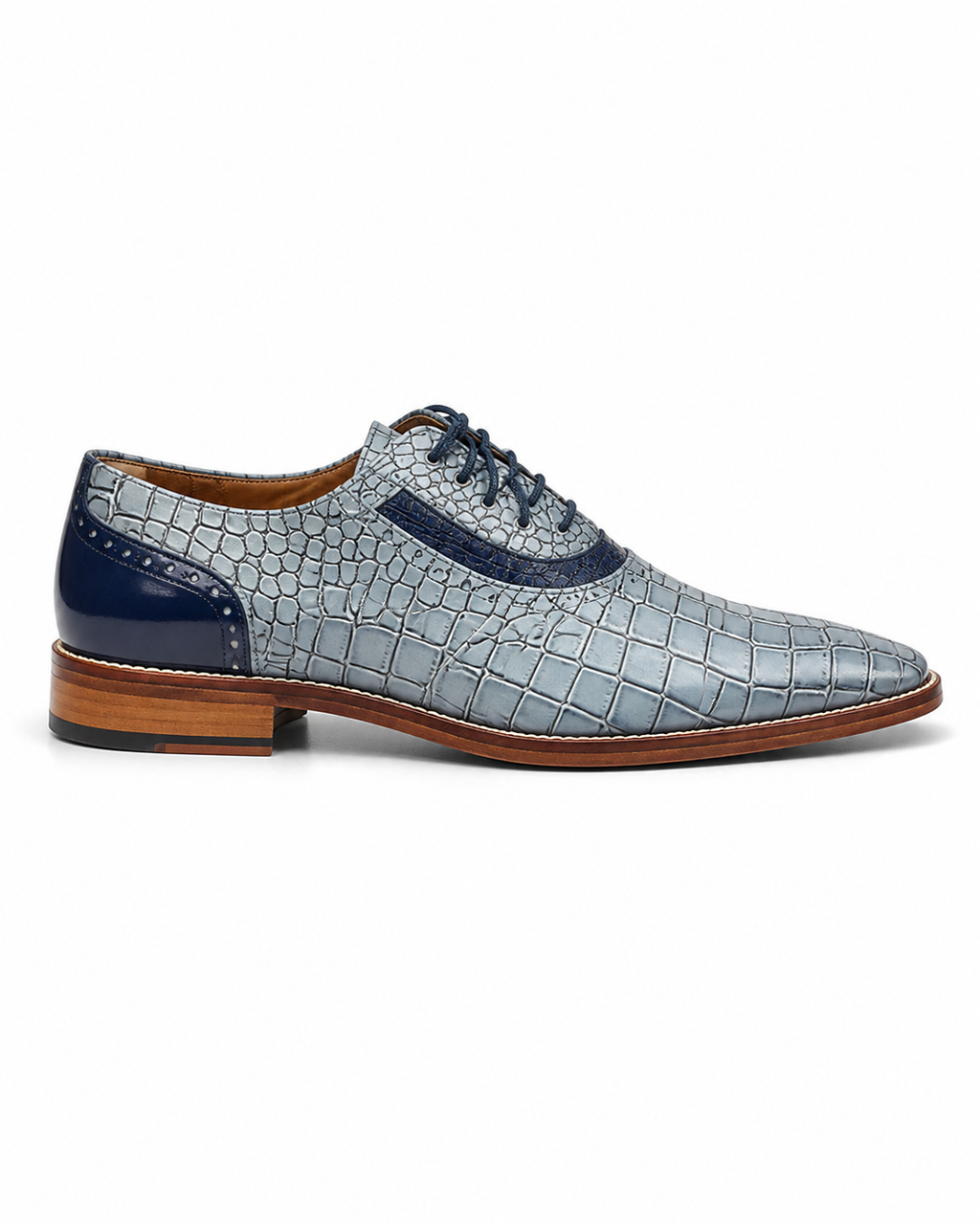 Stacy Adams Sky Blue Crocodile-Embossed Formal Oxford