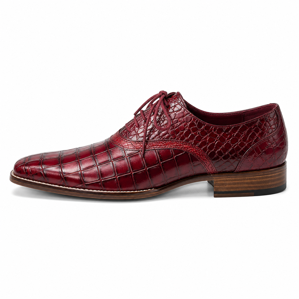 Stacy Adams Deep Red Crocodile-Embossed Formal Oxford