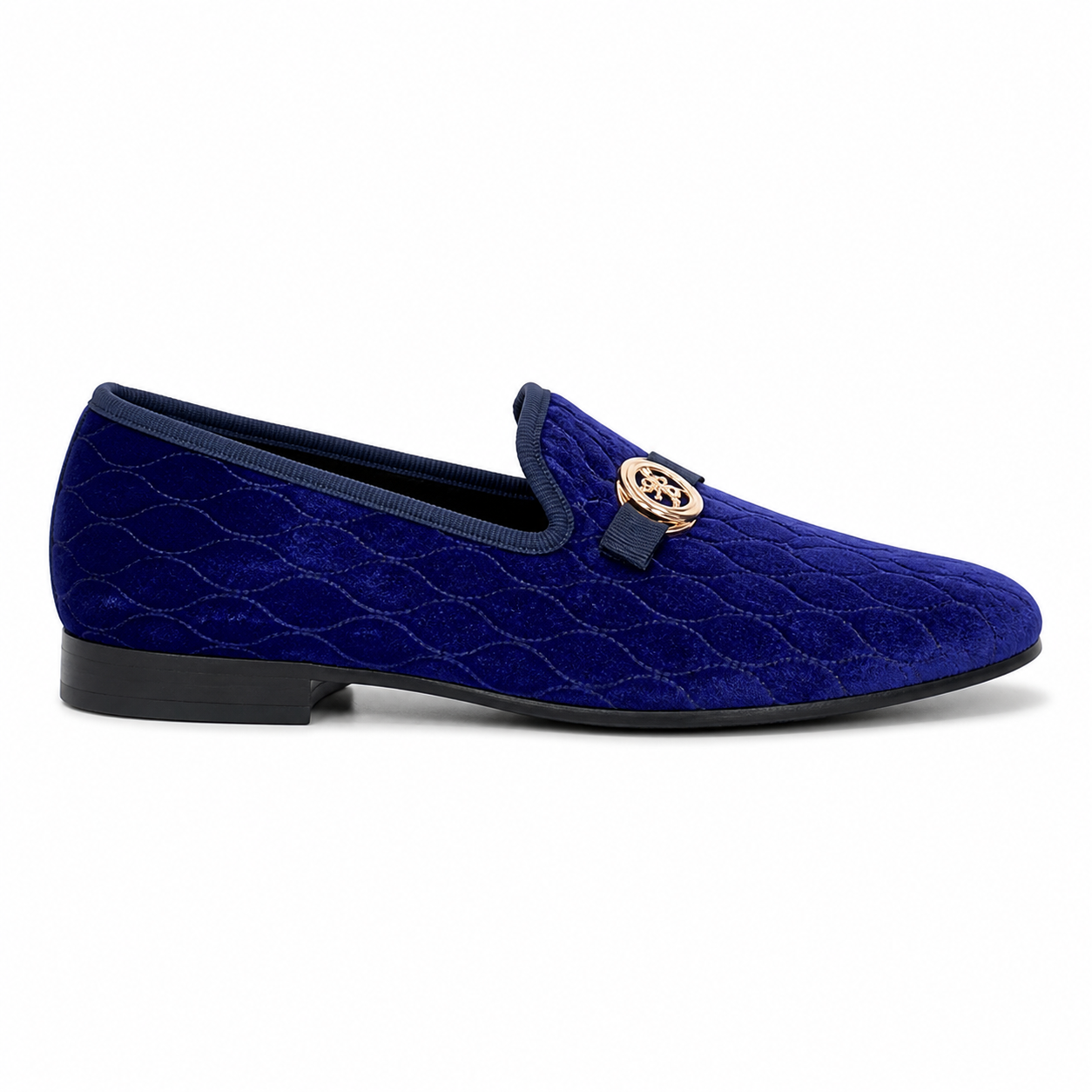 Stacy Adams Royal Blue Quilted Velvet Gold Medallion Loafer