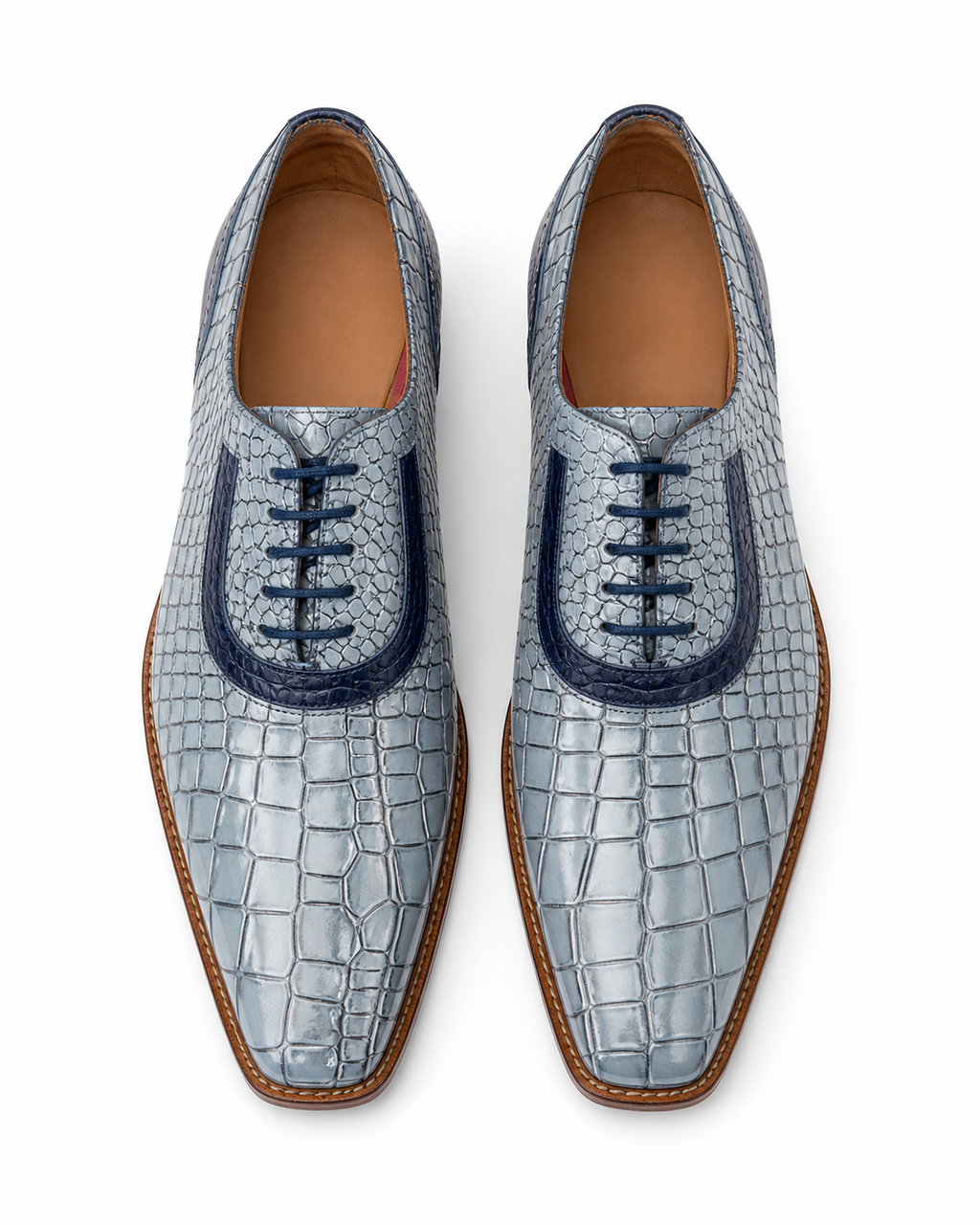 Stacy Adams Sky Blue Crocodile-Embossed Formal Oxford