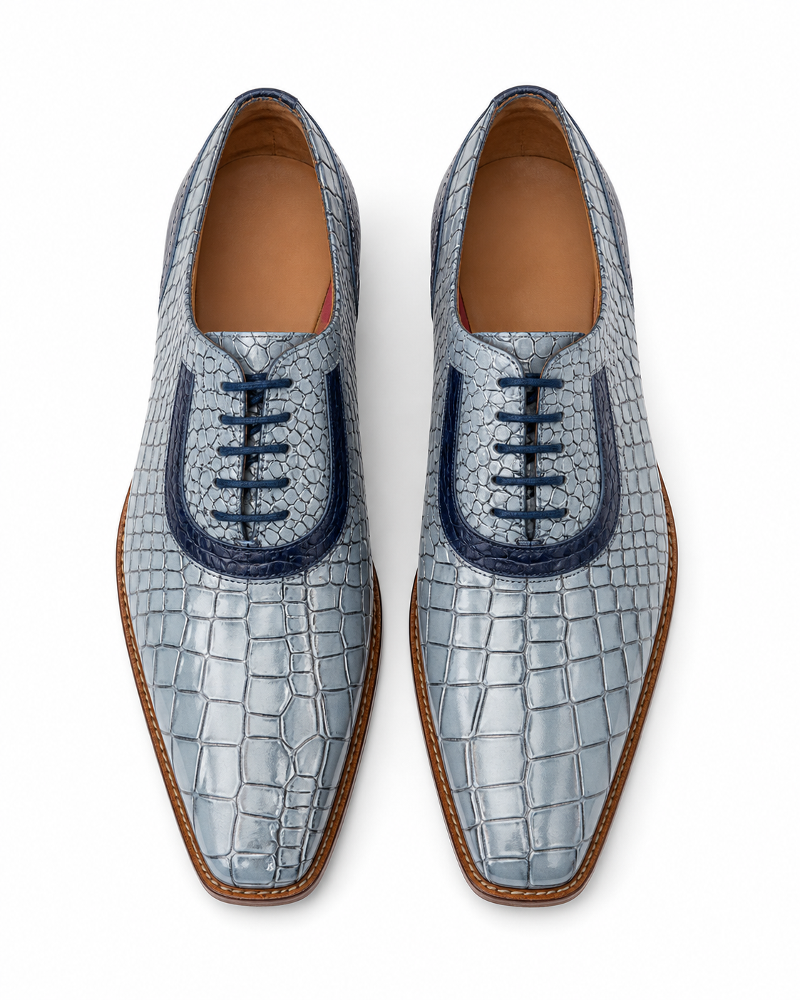 Stacy Adams Sky Blue Crocodile-Embossed Formal Oxford