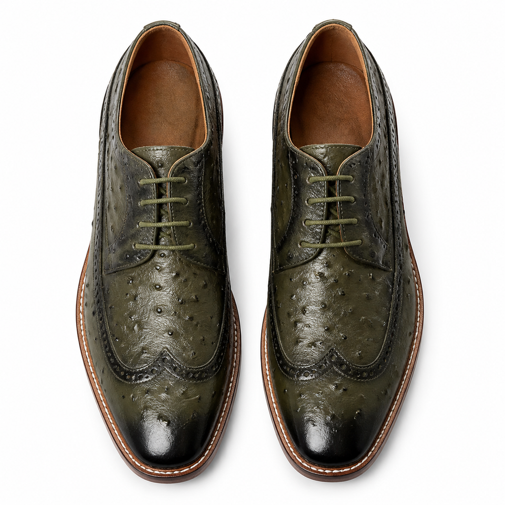 Stacy Adams Gennaro Olive Ostrich-Print Wingtip Oxford