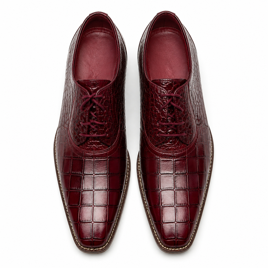 Stacy Adams Deep Red Crocodile-Embossed Formal Oxford