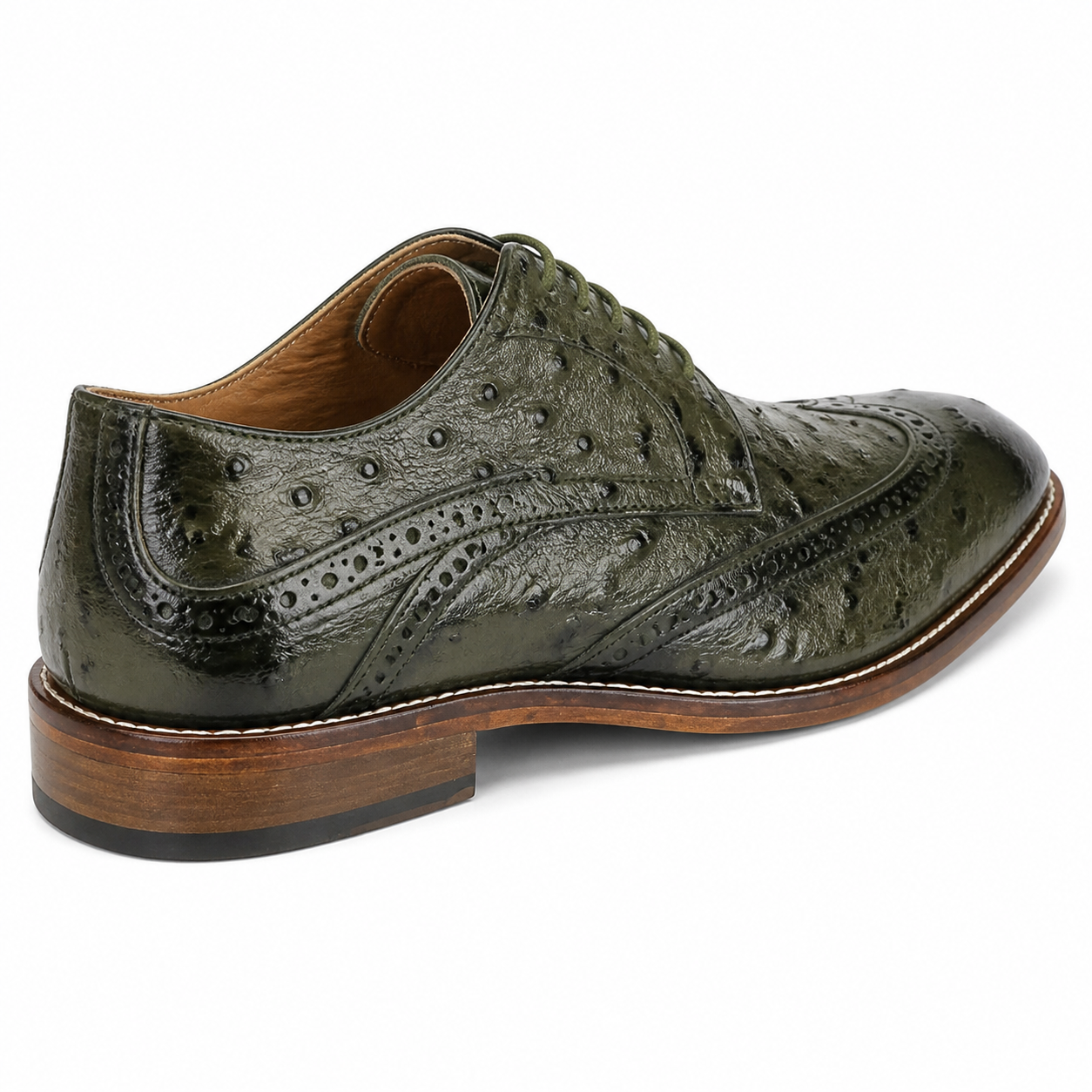 Stacy Adams Gennaro Olive Ostrich-Print Wingtip Oxford