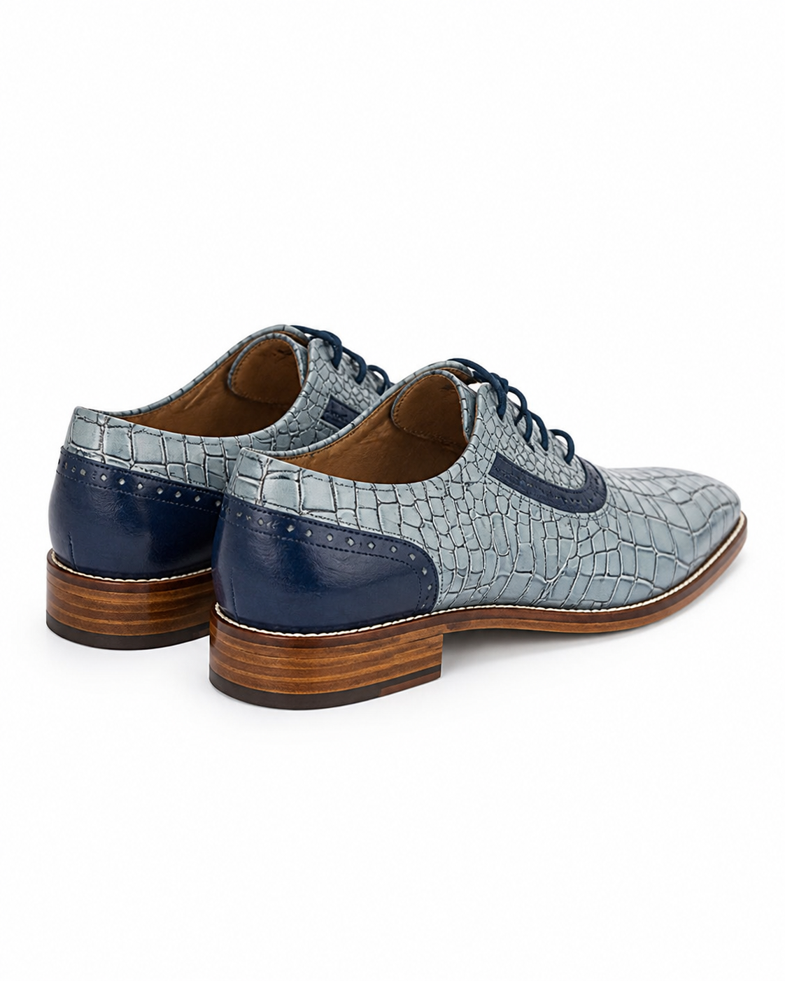 Stacy Adams Sky Blue Crocodile-Embossed Formal Oxford