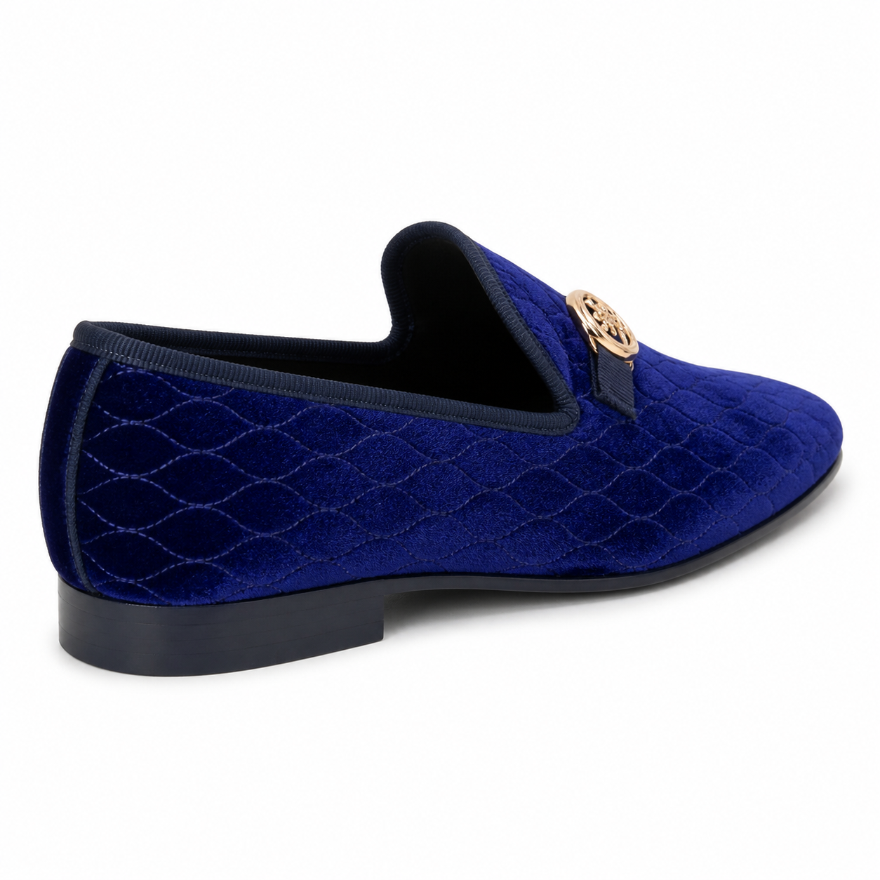 Stacy Adams Royal Blue Quilted Velvet Gold Medallion Loafer