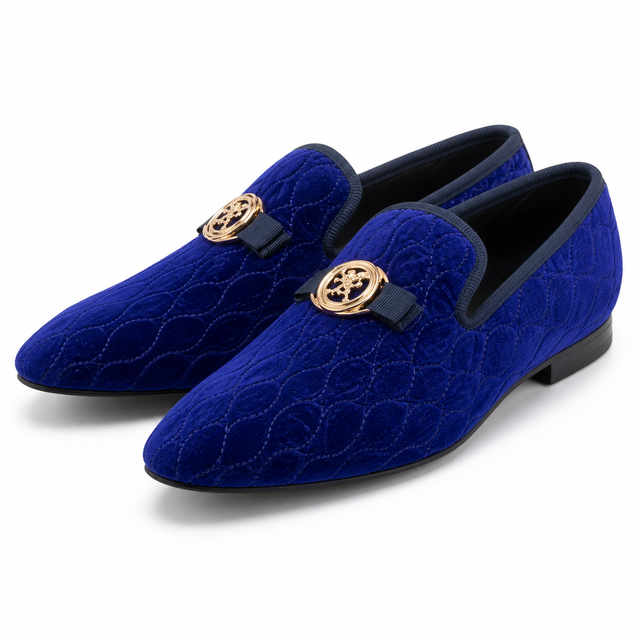 Stacy Adams Royal Blue Quilted Velvet Gold Medallion Loafer