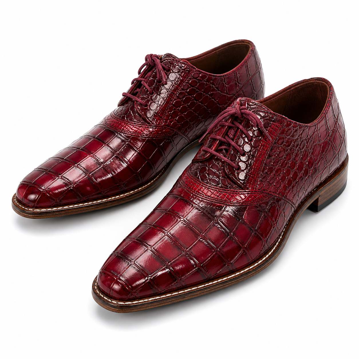 Stacy Adams Deep Red Crocodile-Embossed Formal Oxford