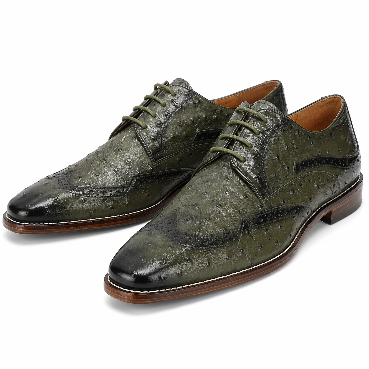 Stacy Adams Gennaro Olive Ostrich-Print Wingtip Oxford