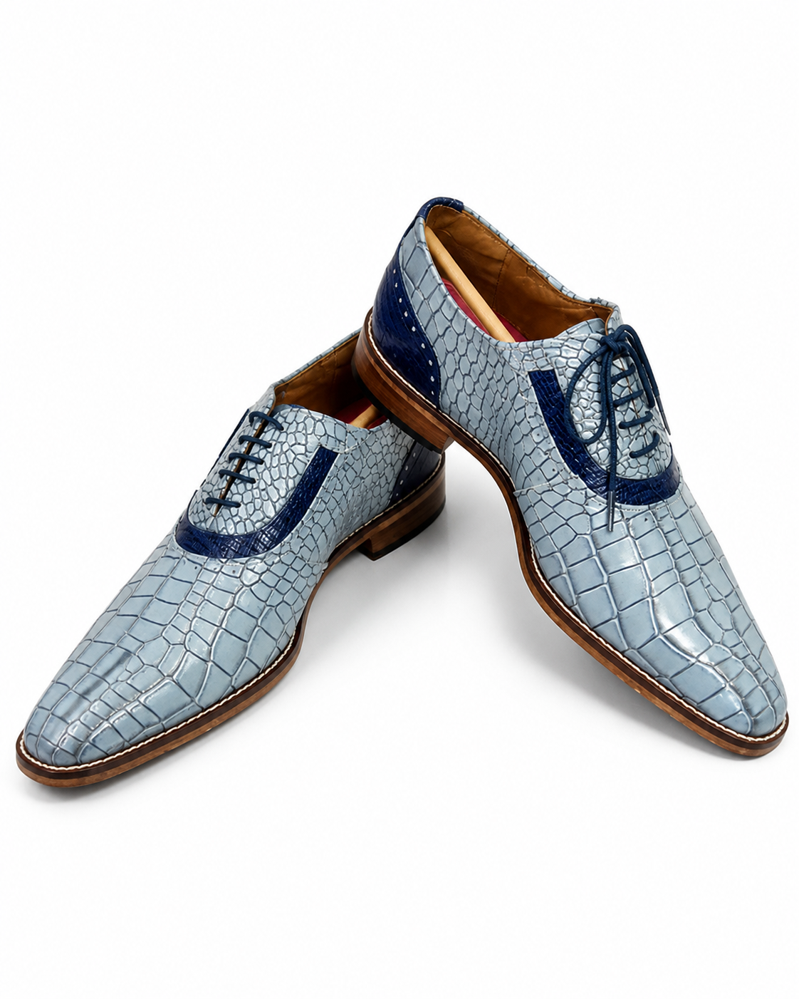 Stacy Adams Sky Blue Crocodile-Embossed Formal Oxford