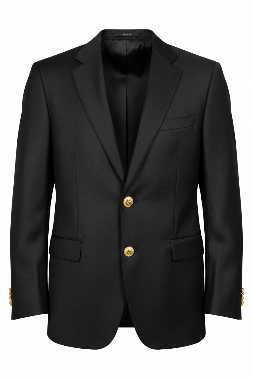 Black two-button blazer, no model