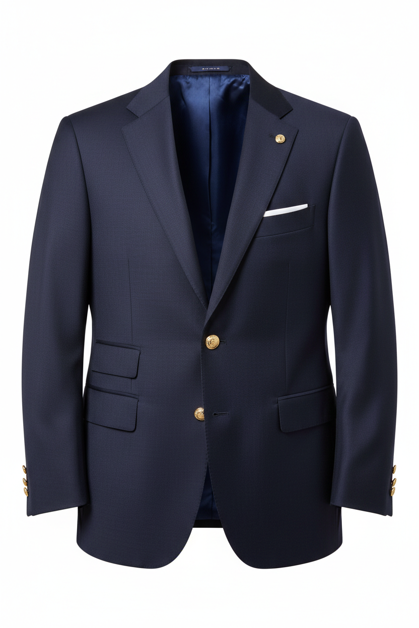 Navy two-button blazer, no model